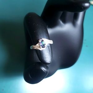 Sterling 925 silver ring with 0.6 CT Mystic Topaz oval 6mm x 4mm